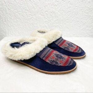 SPLENDID Bettie Faux fur Blue Suede Slippers Shoes Size 9 Fair Isle nordic